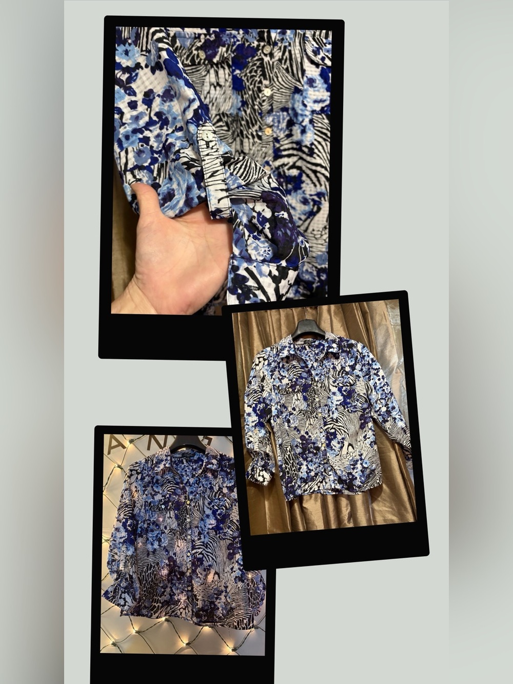 Notations Petite Blue, White & Black Floral Print Blouse 21↔️15↕️ #1839